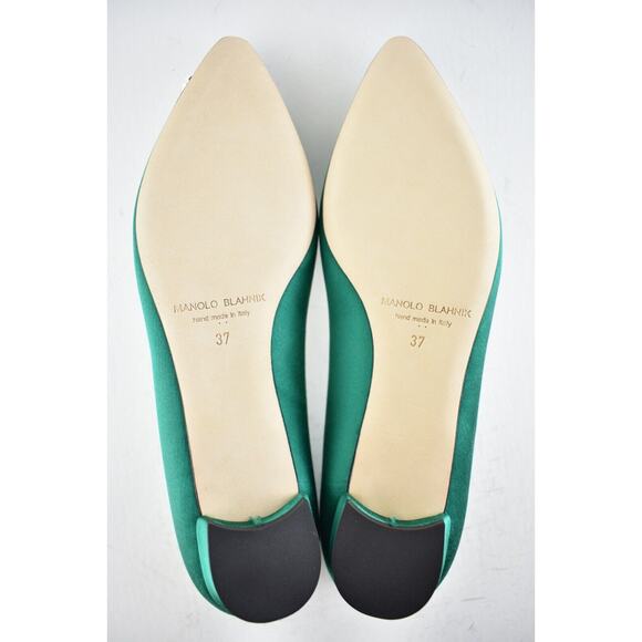 Manolo Blahnik Hangisi Emerald Green Satin Jewel Buckle Ballerina Ballet Flat 37 - Picture 12 of 12